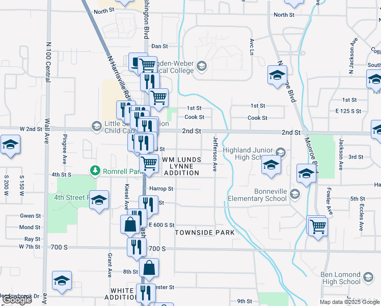 map of restaurants, bars, coffee shops, grocery stores, and more near 525 3rd Street in Ogden