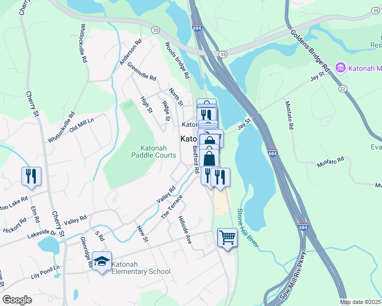map of restaurants, bars, coffee shops, grocery stores, and more near 31 Bedford Road in Katonah