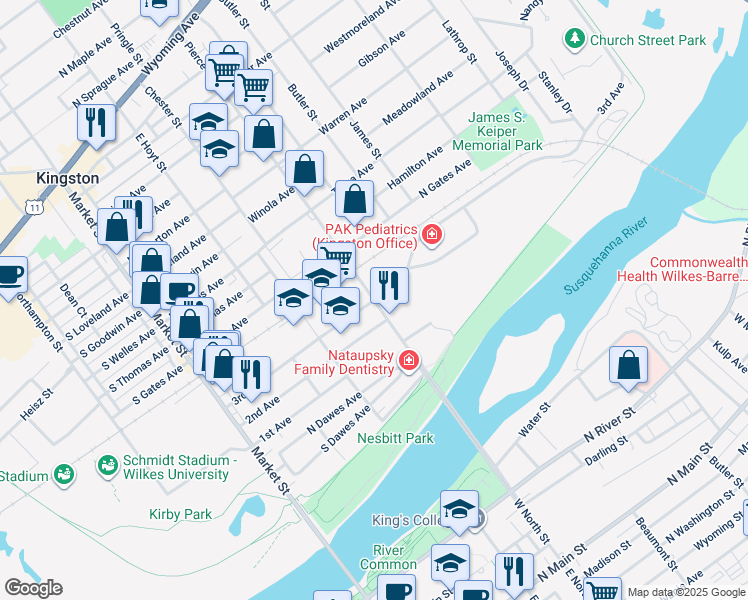 map of restaurants, bars, coffee shops, grocery stores, and more near 501 Pierce Street in Kingston