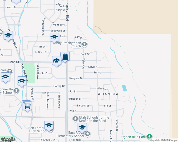 map of restaurants, bars, coffee shops, grocery stores, and more near 1340 3rd Street in Ogden