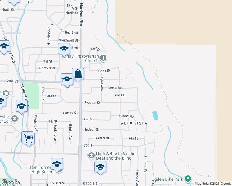 map of restaurants, bars, coffee shops, grocery stores, and more near 1365 3rd Street in Ogden