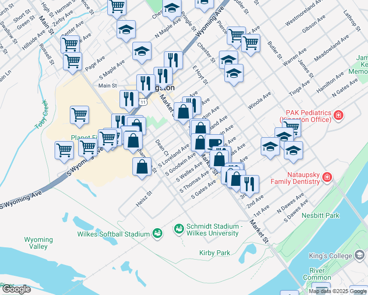 map of restaurants, bars, coffee shops, grocery stores, and more near 15 South Goodwin Avenue in Kingston