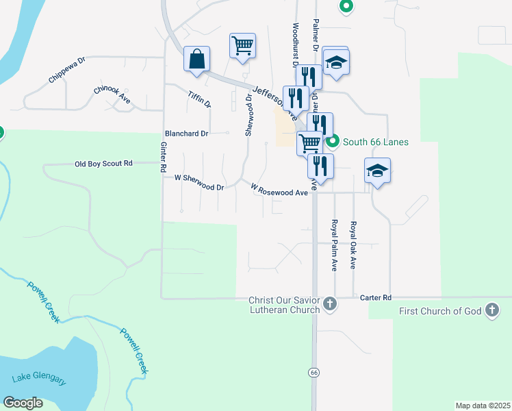 map of restaurants, bars, coffee shops, grocery stores, and more near 245 West Rosewood Avenue in Defiance