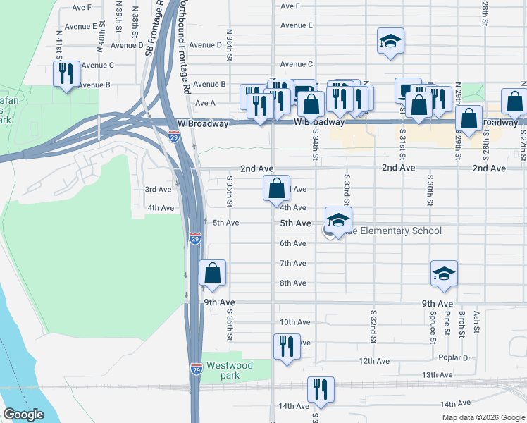 map of restaurants, bars, coffee shops, grocery stores, and more near 3510 5th Avenue in Council Bluffs