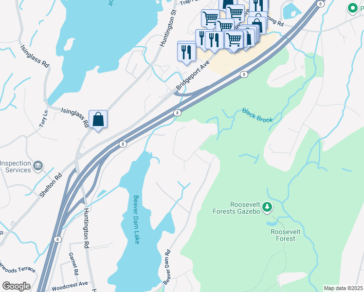 map of restaurants, bars, coffee shops, grocery stores, and more near 293 Ashwood Terrace in Stratford