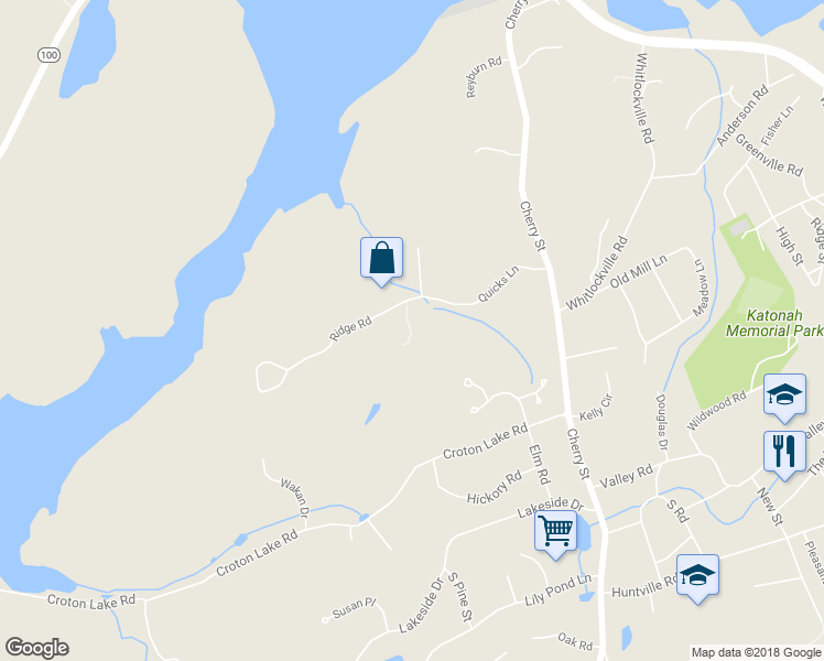 map of restaurants, bars, coffee shops, grocery stores, and more near 14 Ridge Road in Katonah