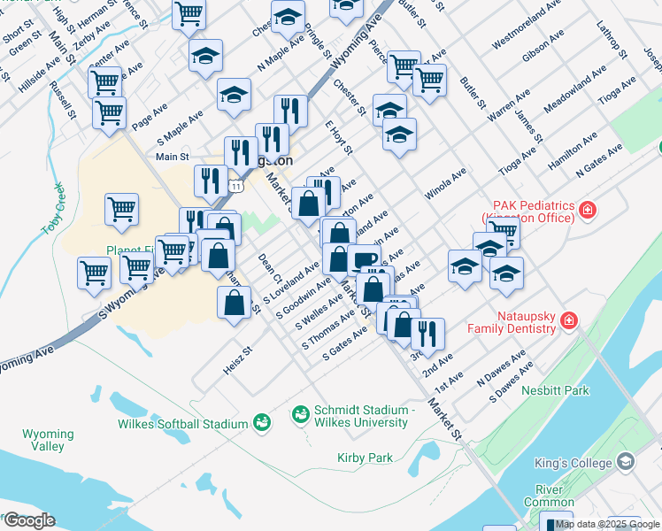 map of restaurants, bars, coffee shops, grocery stores, and more near 15 South Goodwin Avenue in Kingston