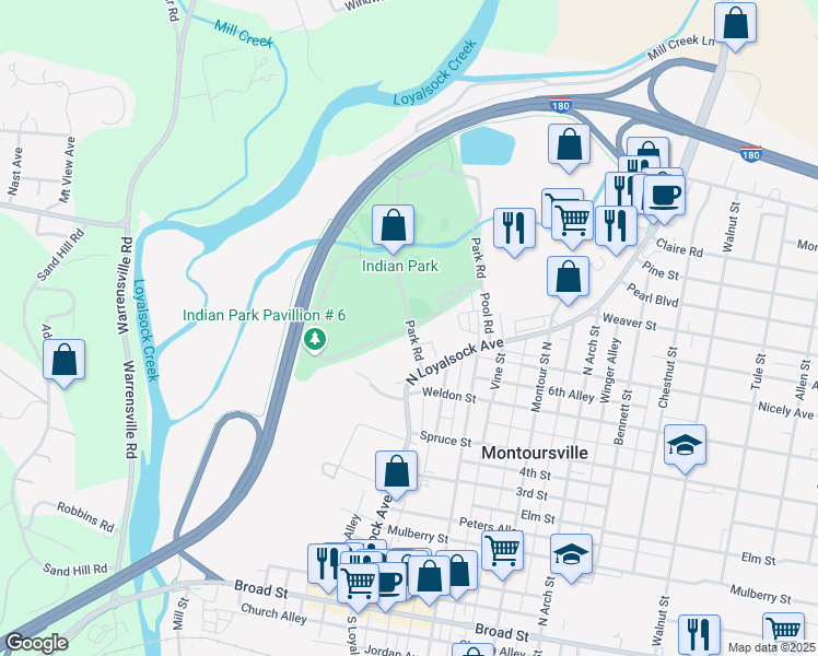 map of restaurants, bars, coffee shops, grocery stores, and more near 523 John Hazel Dr in Montoursville