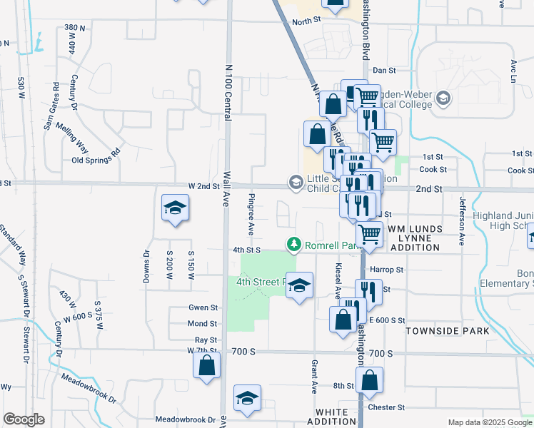 map of restaurants, bars, coffee shops, grocery stores, and more near 201 Douglas Street in Ogden