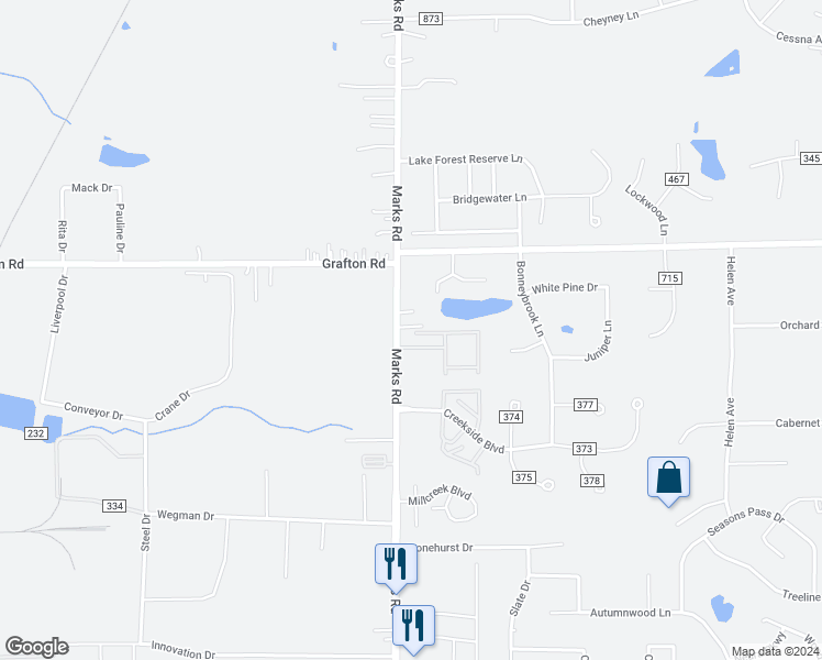 map of restaurants, bars, coffee shops, grocery stores, and more near 617 Marks Road in Valley City