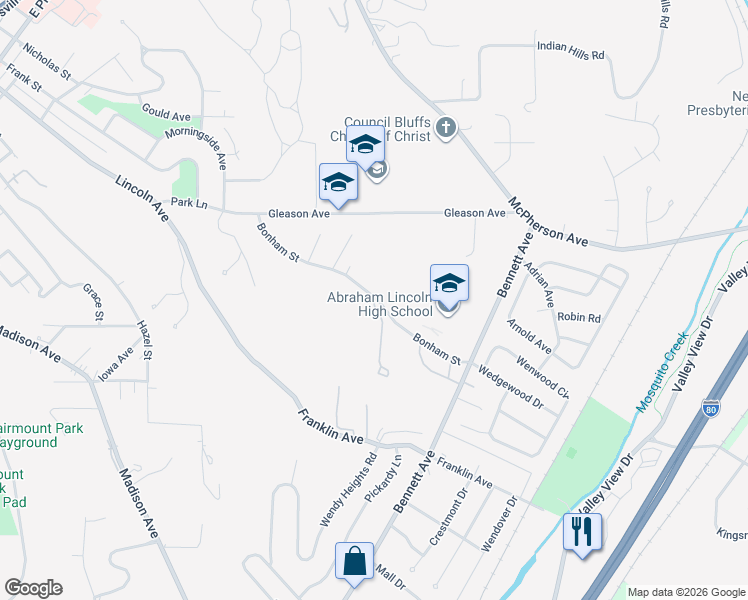 map of restaurants, bars, coffee shops, grocery stores, and more near 1008 Arbor Ridge Circle in Council Bluffs