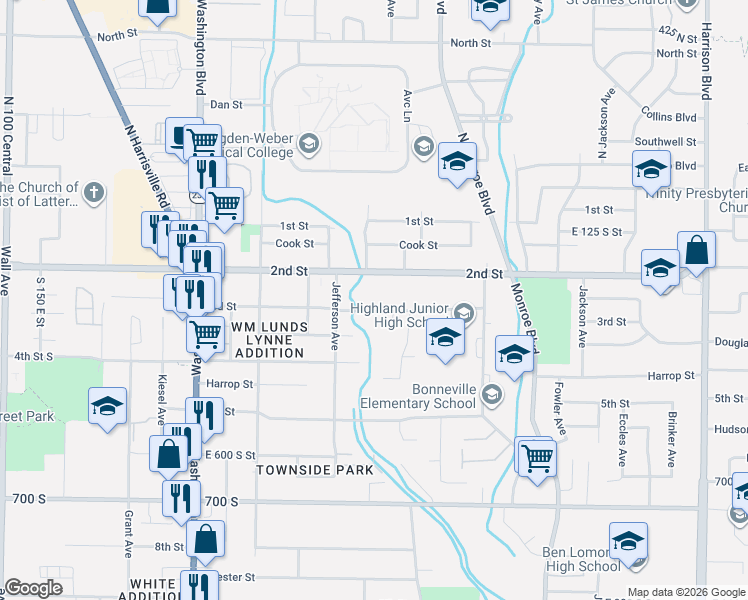 map of restaurants, bars, coffee shops, grocery stores, and more near 705 3rd St in Ogden