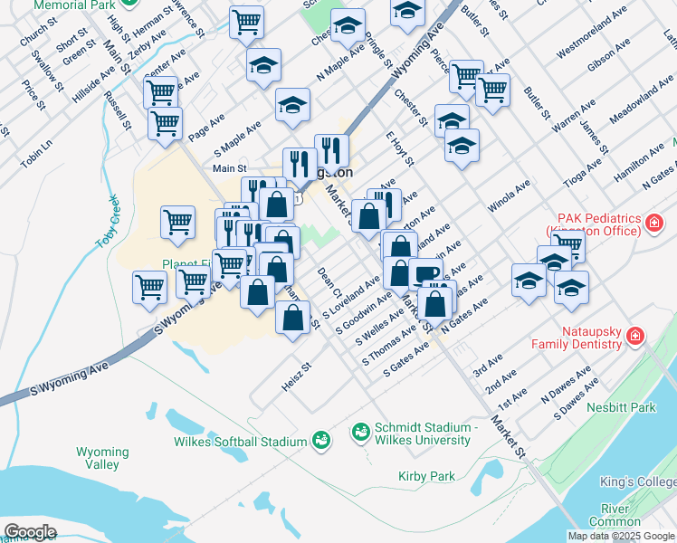 map of restaurants, bars, coffee shops, grocery stores, and more near 43 South Loveland Avenue in Kingston