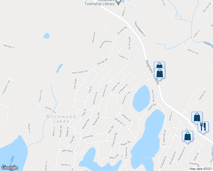 map of restaurants, bars, coffee shops, grocery stores, and more near Butternut Road in Dingmans Ferry