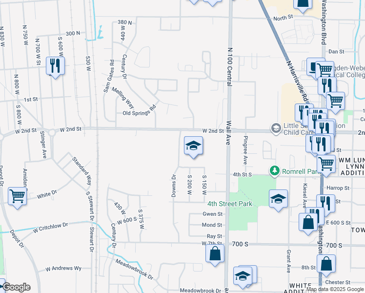 map of restaurants, bars, coffee shops, grocery stores, and more near 276 Downs Drive in Ogden