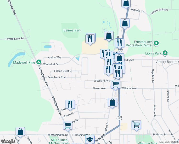 map of restaurants, bars, coffee shops, grocery stores, and more near 16 White Tail Way in Norwalk