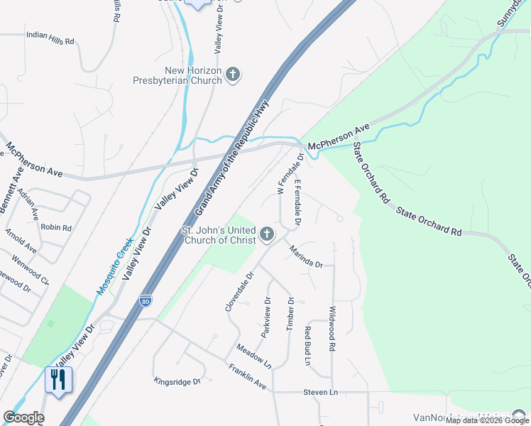 map of restaurants, bars, coffee shops, grocery stores, and more near 225 Canterbury Circle in Council Bluffs