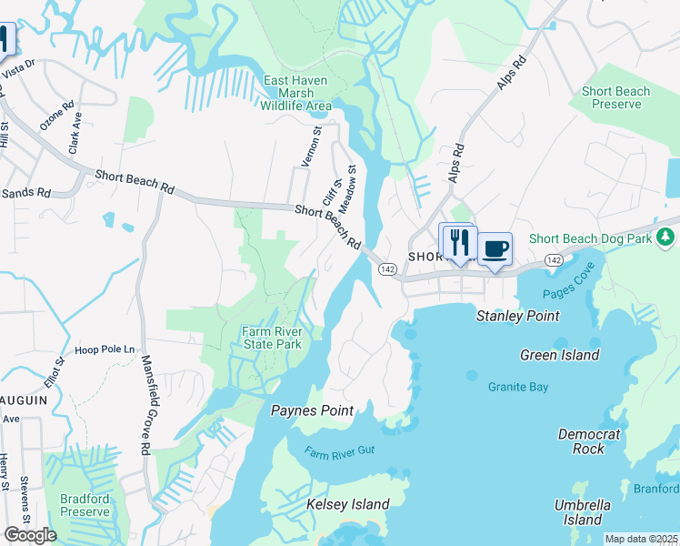 map of restaurants, bars, coffee shops, grocery stores, and more near 44 Brown Road in East Haven