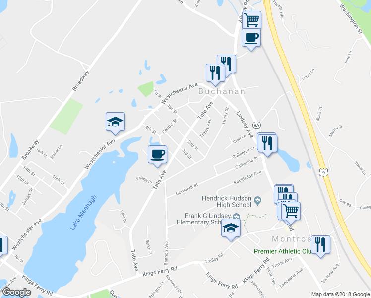 map of restaurants, bars, coffee shops, grocery stores, and more near 167 3rd Street in Buchanan