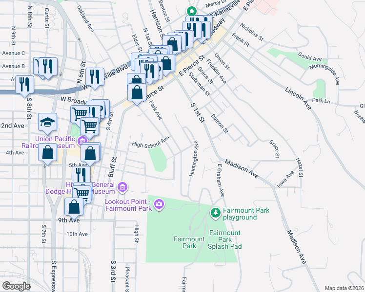 map of restaurants, bars, coffee shops, grocery stores, and more near 310 Huntington Avenue in Council Bluffs