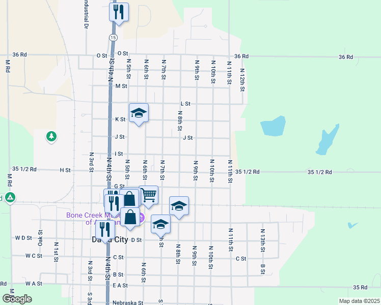 map of restaurants, bars, coffee shops, grocery stores, and more near 801-899 J St in David City