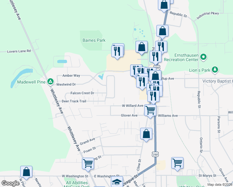 map of restaurants, bars, coffee shops, grocery stores, and more near 16 White Tail Way in Norwalk