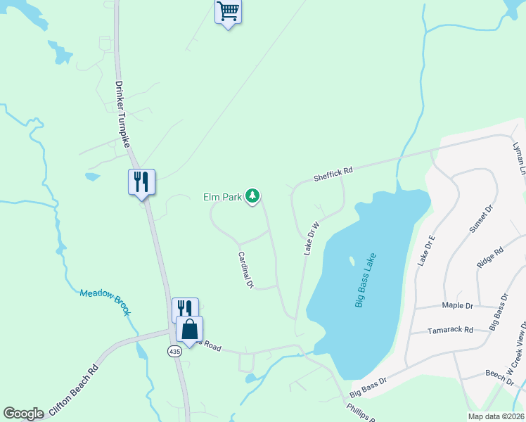 map of restaurants, bars, coffee shops, grocery stores, and more near 82 Cardinal Drive in Gouldsboro