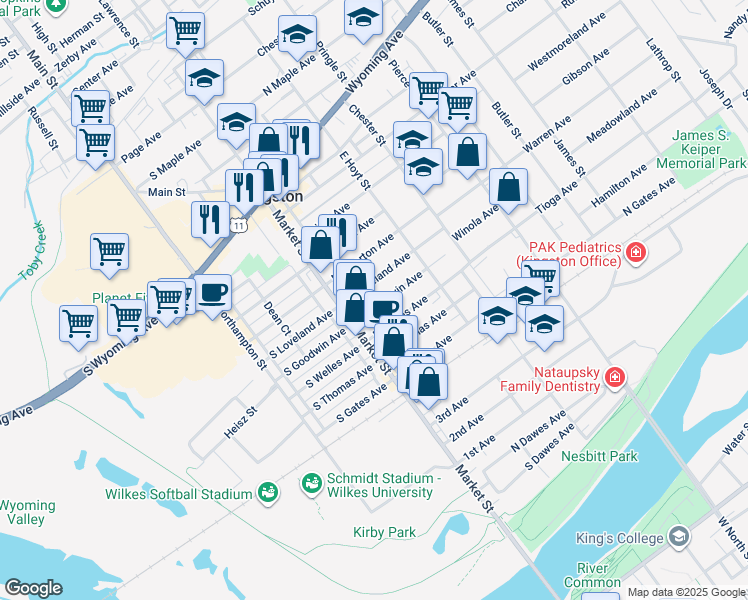 map of restaurants, bars, coffee shops, grocery stores, and more near 31 North Loveland Avenue in Kingston