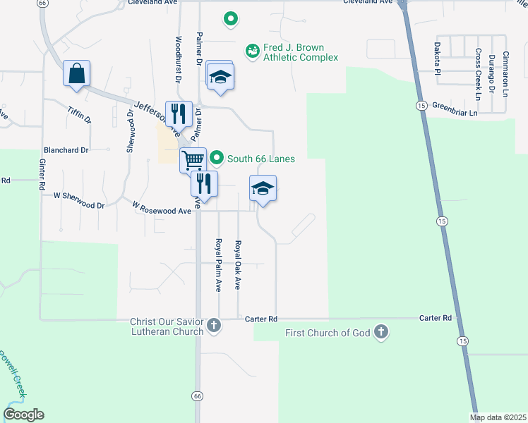 map of restaurants, bars, coffee shops, grocery stores, and more near 400 Carter Road in Defiance