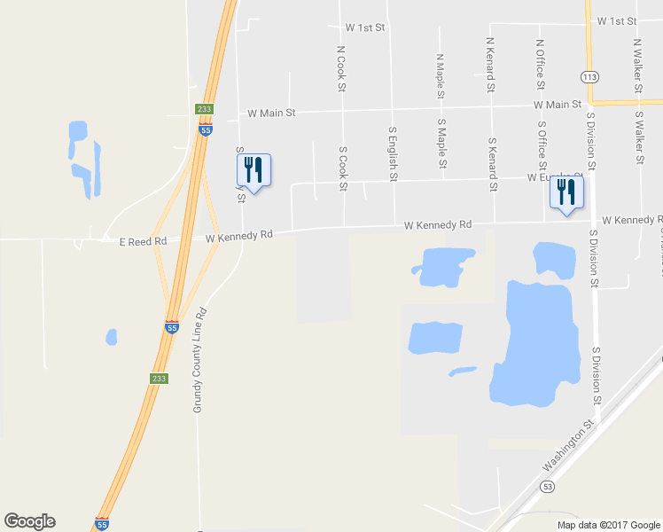 map of restaurants, bars, coffee shops, grocery stores, and more near 1025 West Kennedy Road in Braidwood