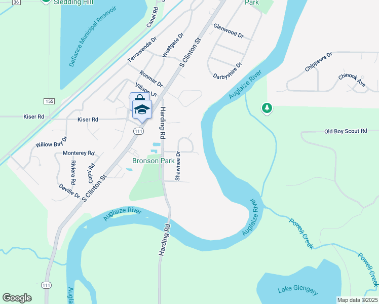map of restaurants, bars, coffee shops, grocery stores, and more near 2012 Shawnee Drive in Defiance