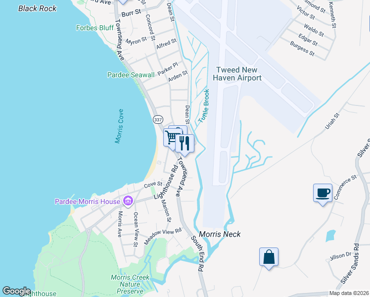 map of restaurants, bars, coffee shops, grocery stores, and more near 7 Concord Street in New Haven
