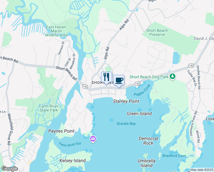 map of restaurants, bars, coffee shops, grocery stores, and more near 5 Court Street in Branford