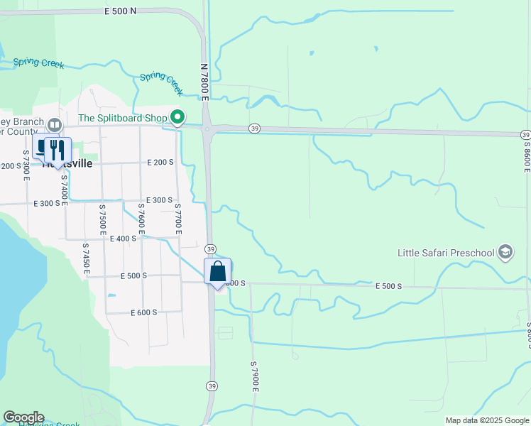 map of restaurants, bars, coffee shops, grocery stores, and more near 357 South 7900 East in Huntsville