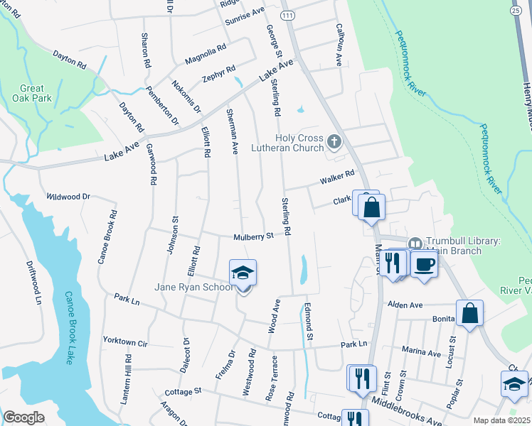 map of restaurants, bars, coffee shops, grocery stores, and more near 87 Ascolese Road in Trumbull