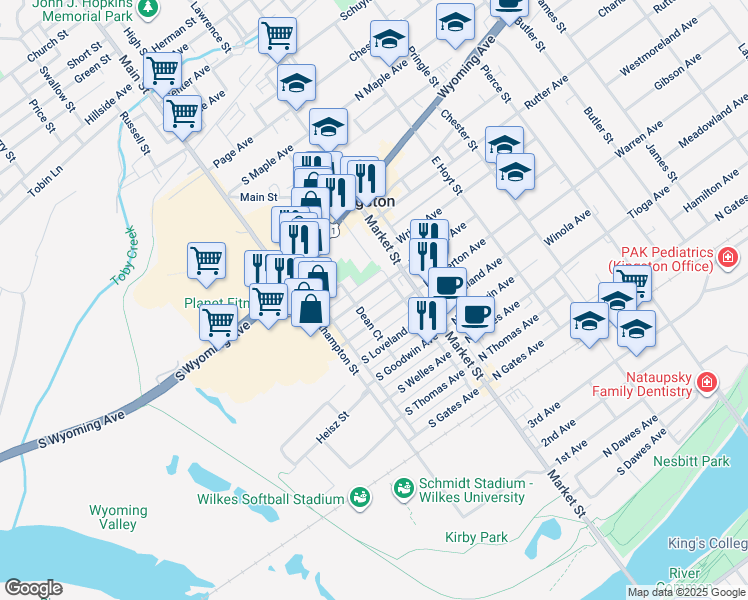 map of restaurants, bars, coffee shops, grocery stores, and more near 46 South Landon Avenue in Kingston
