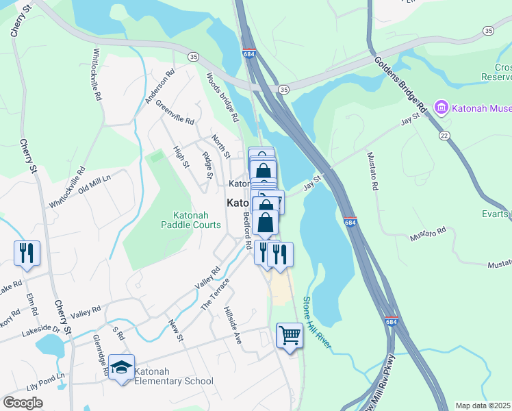 map of restaurants, bars, coffee shops, grocery stores, and more near 95 Katonah Avenue in Katonah