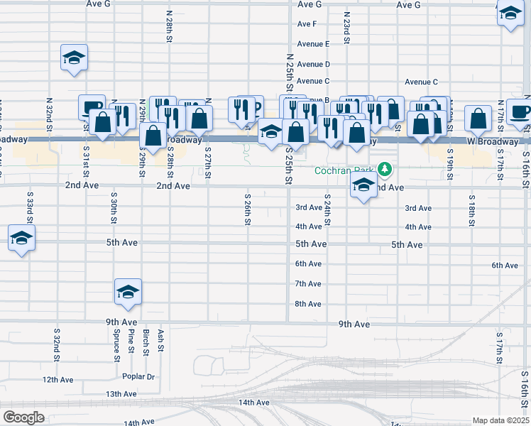 map of restaurants, bars, coffee shops, grocery stores, and more near 2523 3rd Avenue in Council Bluffs
