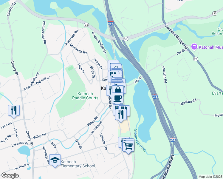 map of restaurants, bars, coffee shops, grocery stores, and more near 95 Katonah Avenue in Katonah