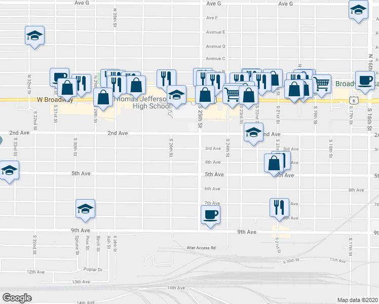 map of restaurants, bars, coffee shops, grocery stores, and more near 2520 3rd Avenue in Council Bluffs