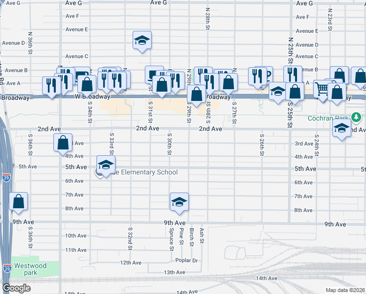 map of restaurants, bars, coffee shops, grocery stores, and more near 2930 3rd Avenue in Council Bluffs