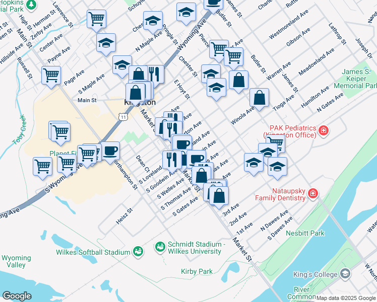 map of restaurants, bars, coffee shops, grocery stores, and more near 31 North Loveland Avenue in Kingston