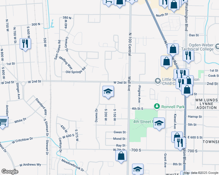 map of restaurants, bars, coffee shops, grocery stores, and more near 197 West 2nd Street in Ogden