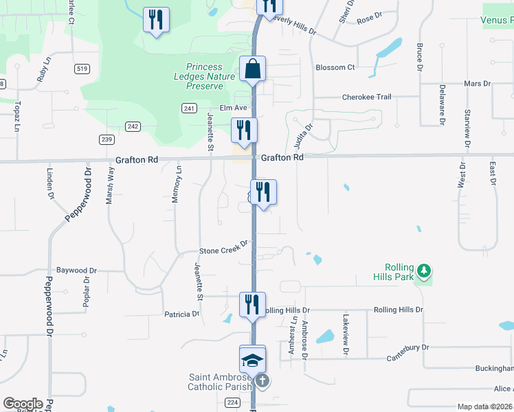 map of restaurants, bars, coffee shops, grocery stores, and more near 590 Pearl Road in Brunswick