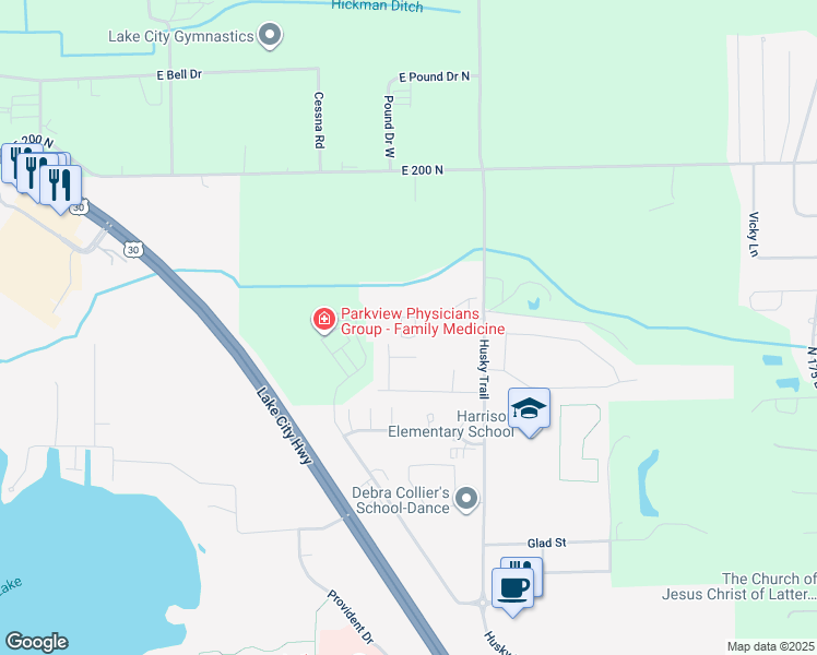 map of restaurants, bars, coffee shops, grocery stores, and more near 322 Rattington Circle in Warsaw