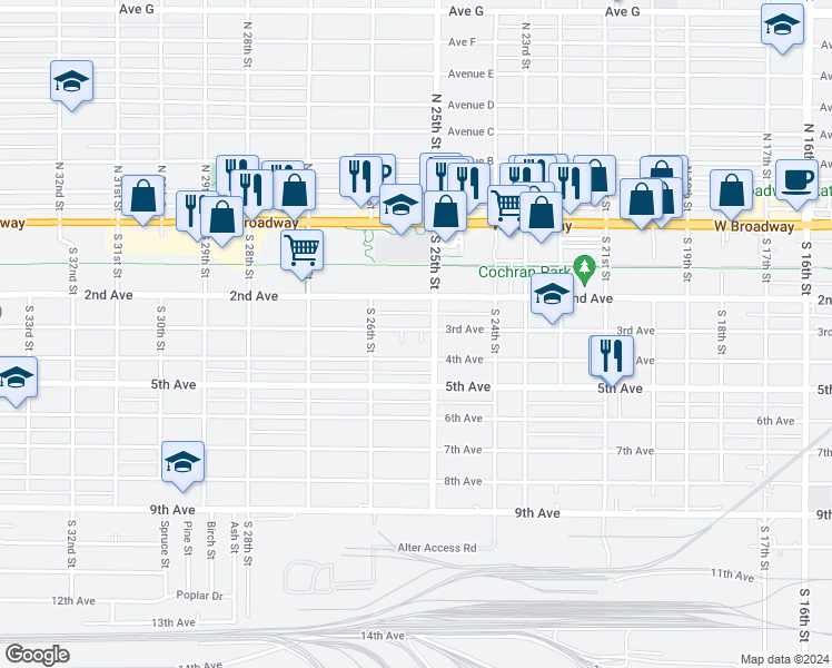 map of restaurants, bars, coffee shops, grocery stores, and more near 2520 3rd Avenue in Council Bluffs