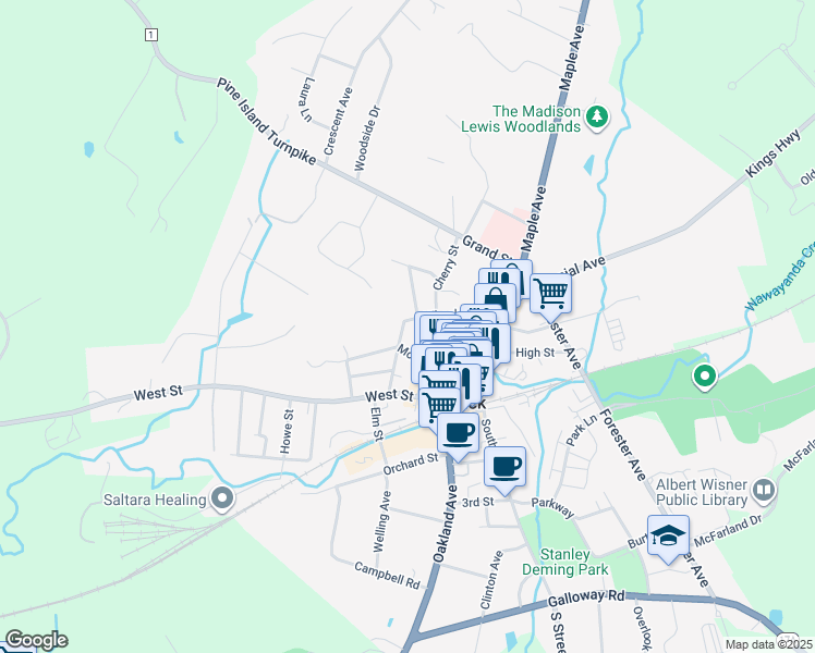 map of restaurants, bars, coffee shops, grocery stores, and more near 38 Wheeler Avenue in Warwick