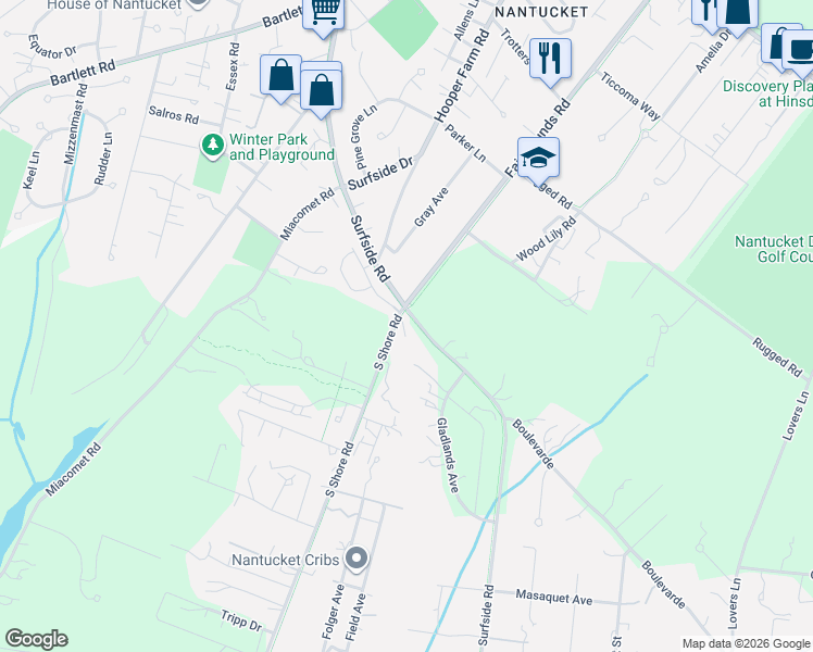 map of restaurants, bars, coffee shops, grocery stores, and more near 99 Surfside Road in Nantucket