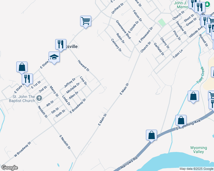 map of restaurants, bars, coffee shops, grocery stores, and more near 281 Howard St in Kingston