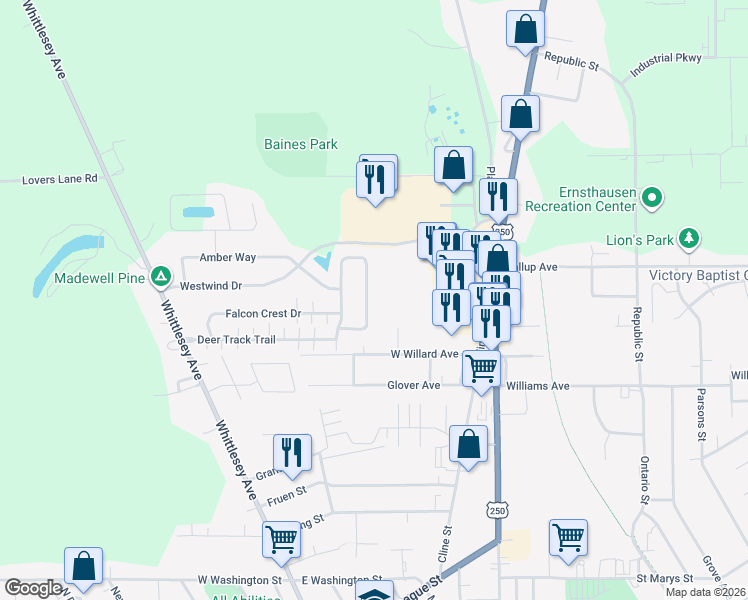map of restaurants, bars, coffee shops, grocery stores, and more near 16 White Tail Way in Norwalk
